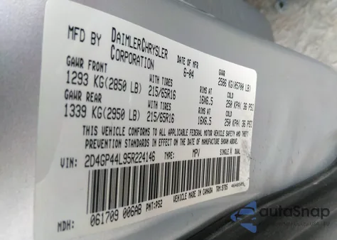 2005 Dodge Caravan from USA, damaged, VIN 2D4GP44L95R224146